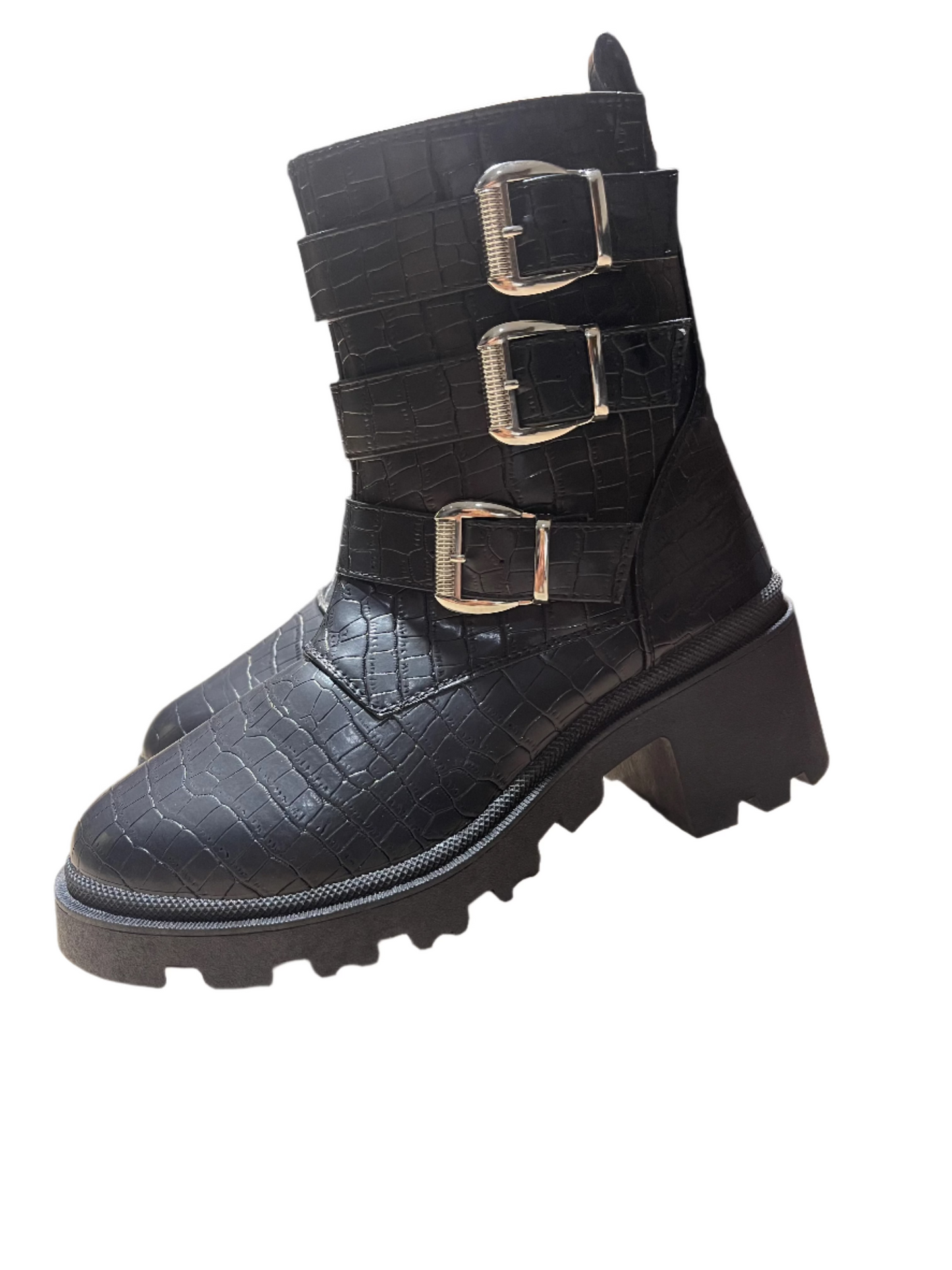 SUGAR Womens Black Crocodile Embossed Boot