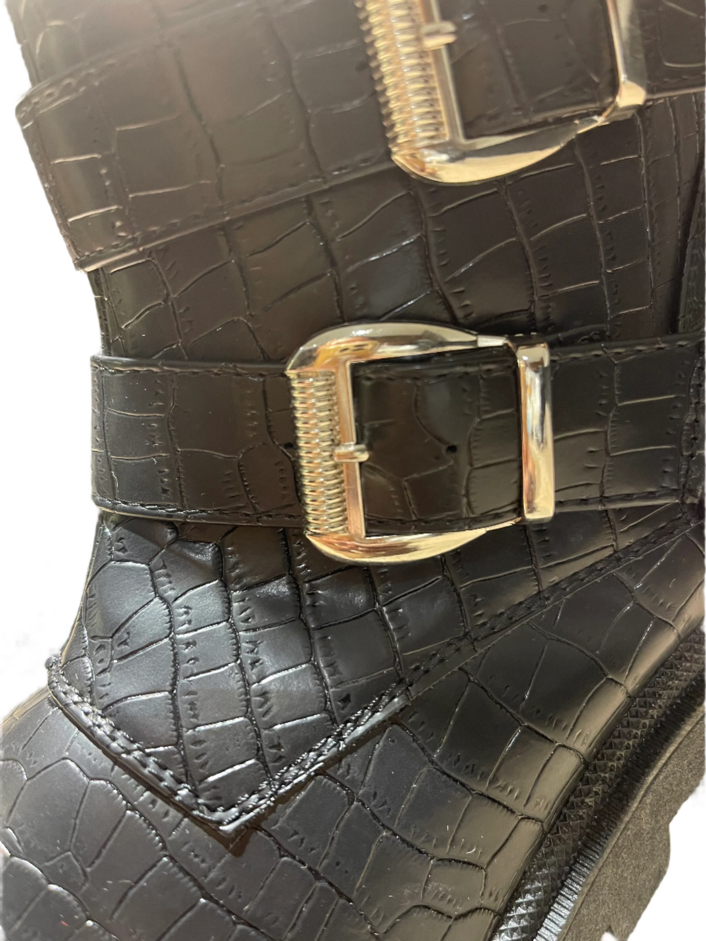SUGAR Womens Black Crocodile Embossed Boot