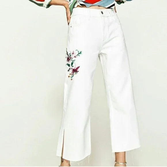 Zara Basic 1975 Floral White Denim